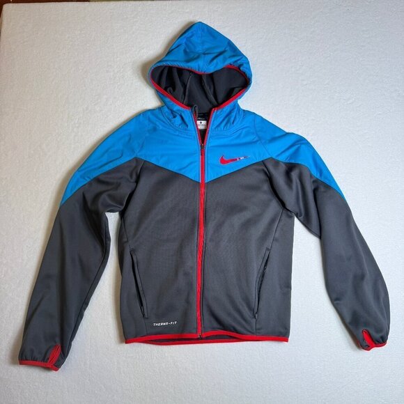NIKE Therma-Fit Full Zipper Jacket Hoodie Size S Teal Orange #1416-6 - Picture 3 of 10